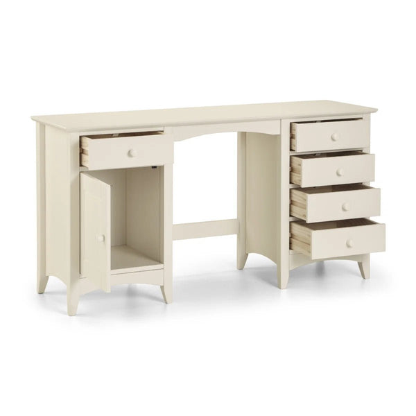 Julian Bowen Cameo Stone White Dressing Table with 5 Drawers & Cupboard Storage – Shaker Style Wooden Vanity Desk - Sleek Furniture