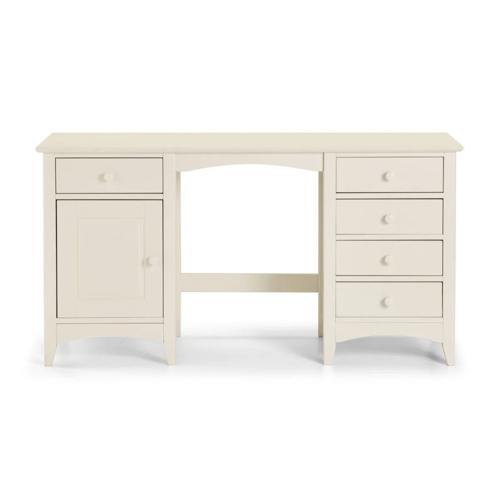 Julian Bowen Cameo Stone White Dressing Table with 5 Drawers & Cupboard Storage – Shaker Style Wooden Vanity Desk - Sleek Furniture