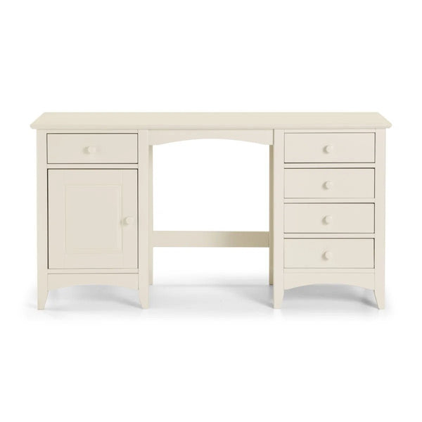 Julian Bowen Cameo Stone White Dressing Table with 5 Drawers & Cupboard Storage – Shaker Style Wooden Vanity Desk - Sleek Furniture