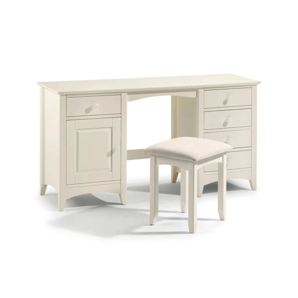 Julian Bowen Cameo Stone White Dressing Table with 5 Drawers & Cupboard Storage – Shaker Style Wooden Vanity Desk - Sleek Furniture