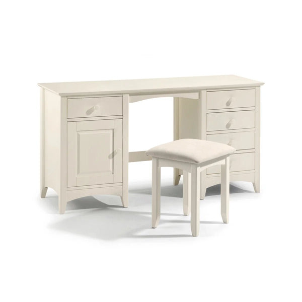 Julian Bowen Cameo Stone White Dressing Table with 5 Drawers & Cupboard Storage – Shaker Style Wooden Vanity Desk - Sleek Furniture