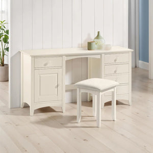 Julian Bowen Cameo Stone White Dressing Table with 5 Drawers & Cupboard Storage – Shaker Style Wooden Vanity Desk - Sleek Furniture