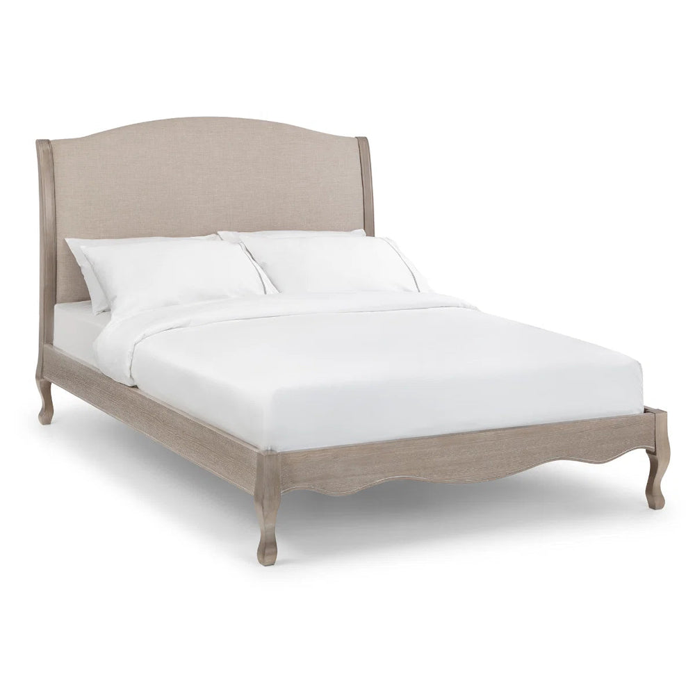 Julian Bowen Camille 150cm King Size Bed Frame with Upholstered Oatmeal Linen Headboard & Limed Oak Finish - Sleek Furniture