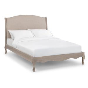 Julian Bowen Camille 150cm King Size Bed Frame with Upholstered Oatmeal Linen Headboard & Limed Oak Finish - Sleek Furniture