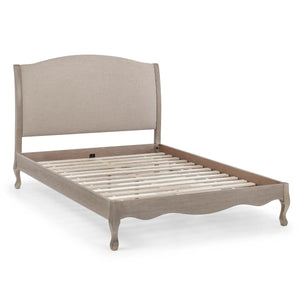 Julian Bowen Camille 150cm King Size Bed Frame with Upholstered Oatmeal Linen Headboard & Limed Oak Finish - Sleek Furniture
