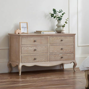 Julian Bowen Camille 6 Drawer Wide Chest of Drawers – Elegant French Style Bedroom Storage Cabinet with Ornate Detailing, Spacious 6-Drawer Wooden Chest, White Finish - Sleek Furniture