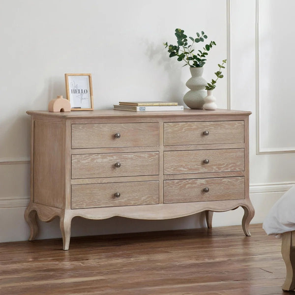 Julian Bowen Camille 6 Drawer Wide Chest of Drawers – Elegant French Style Bedroom Storage Cabinet with Ornate Detailing, Spacious 6-Drawer Wooden Chest, White Finish - Sleek Furniture