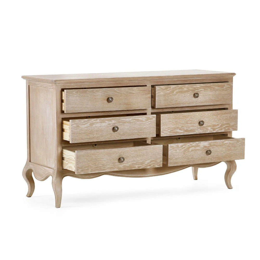Julian Bowen Camille 6 Drawer Wide Chest of Drawers – Elegant French Style Bedroom Storage Cabinet with Ornate Detailing, Spacious 6-Drawer Wooden Chest, White Finish - Sleek Furniture