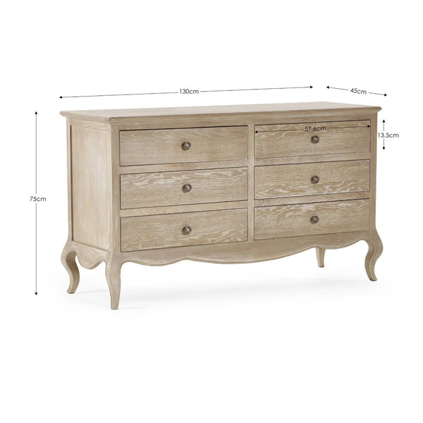 Julian Bowen Camille 6 Drawer Wide Chest of Drawers – Elegant French Style Bedroom Storage Cabinet with Ornate Detailing, Spacious 6-Drawer Wooden Chest, White Finish - Sleek Furniture