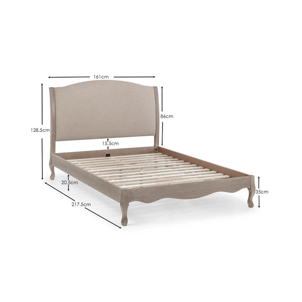 Julian Bowen Camille French Style Limed Oak Bed Frame with Upholstered Oatmeal Linen Headboard – Double, King & Super King - Sleek Furniture