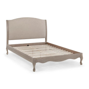 Julian Bowen Camille French Style Limed Oak Bed Frame with Upholstered Oatmeal Linen Headboard – Double, King & Super King - Sleek Furniture
