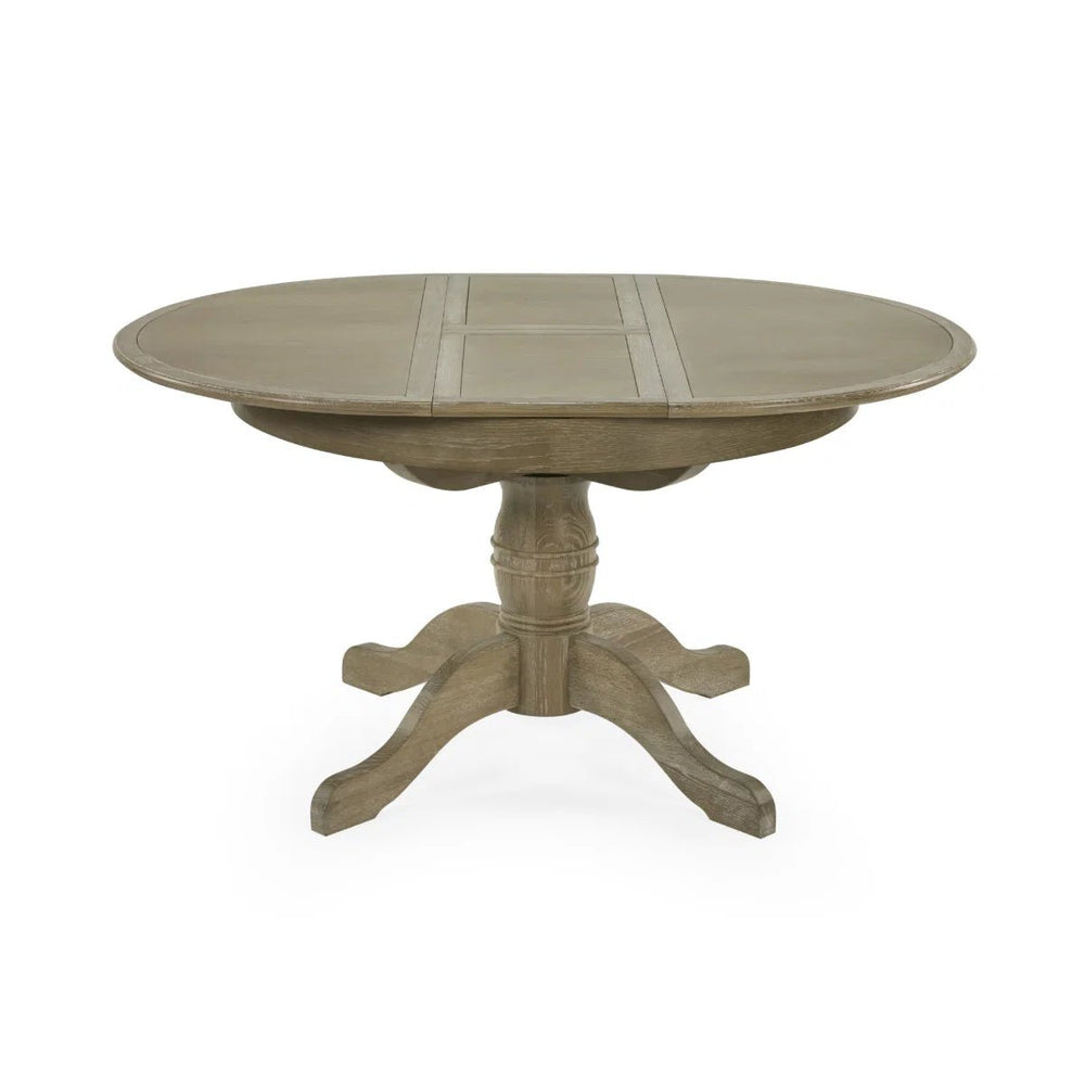 Julian Bowen Camille Round Extending Dining Table in Limed Oak – 110-145cm Extendable Pedestal Dining Table - Sleek Furniture