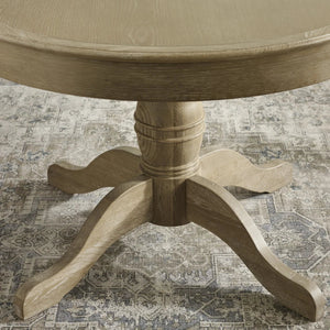Julian Bowen Camille Round Extending Dining Table in Limed Oak – 110-145cm Extendable Pedestal Dining Table - Sleek Furniture