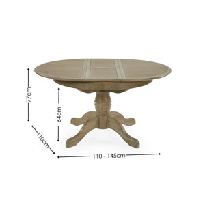 Julian Bowen Camille Round Extending Dining Table in Limed Oak – 110-145cm Extendable Pedestal Dining Table - Sleek Furniture