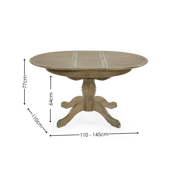 Julian Bowen Camille Round Extending Dining Table in Limed Oak – 110-145cm Extendable Pedestal Dining Table - Sleek Furniture