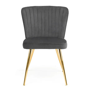 Julian Bowen Cannes Velvet Dining Chairs with Scalloped Back & Gold Legs – Set of 2 - Sleek Furniture