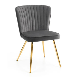 Julian Bowen Cannes Velvet Dining Chairs with Scalloped Back & Gold Legs – Set of 2 - Sleek Furniture