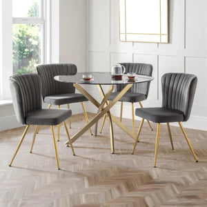 Julian Bowen Cannes Velvet Dining Chairs with Scalloped Back & Gold Legs – Set of 2 - Sleek Furniture
