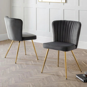 Julian Bowen Cannes Velvet Dining Chairs with Scalloped Back & Gold Legs – Set of 2 - Sleek Furniture