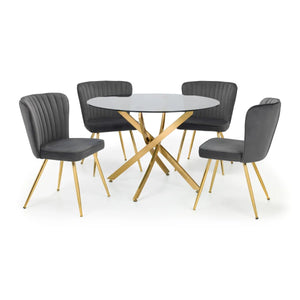 Julian Bowen Cannes Velvet Dining Chairs with Scalloped Back & Gold Legs – Set of 2 - Sleek Furniture