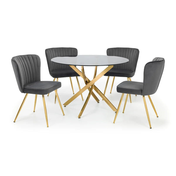 Julian Bowen Cannes Velvet Dining Chairs with Scalloped Back & Gold Legs – Set of 2 - Sleek Furniture