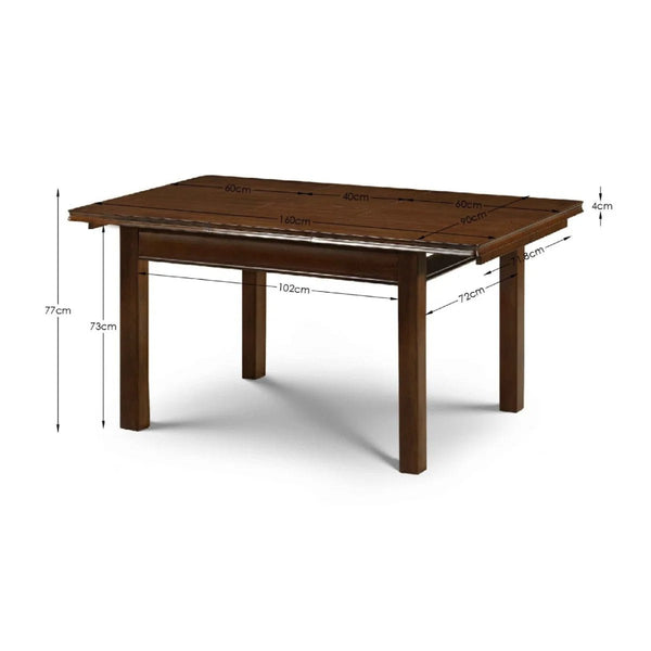 Julian Bowen Canterbury Extendable Solid Rubberwood Dining Table with Butterfly Extension, Mahogany Finish - Sleek Furniture