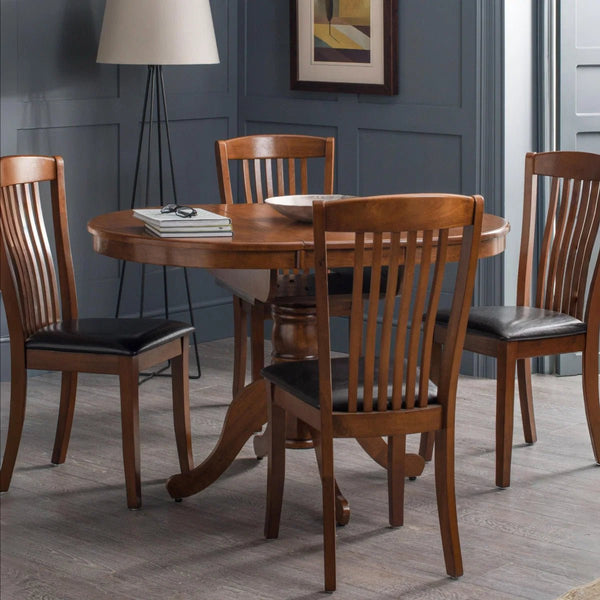 Julian Bowen Canterbury Round to Oval Extending Dining Table in Mahogany Finish – Solid Malaysian Hardwood Pedestal Table with Butterfly Extension, Seats Up to 6 - Sleek Furniture