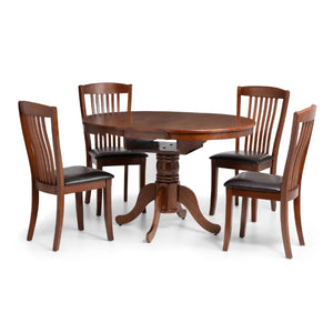 Julian Bowen Canterbury Round to Oval Extending Dining Table in Mahogany Finish – Solid Malaysian Hardwood Pedestal Table with Butterfly Extension, Seats Up to 6 - Sleek Furniture