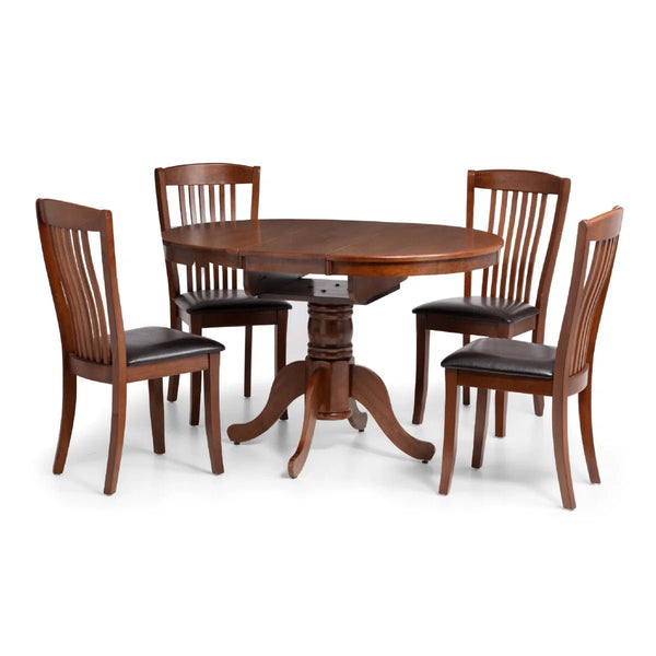 Julian Bowen Canterbury Round to Oval Extending Dining Table in Mahogany Finish – Solid Malaysian Hardwood Pedestal Table with Butterfly Extension, Seats Up to 6 - Sleek Furniture
