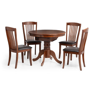 Julian Bowen Canterbury Round to Oval Extending Dining Table in Mahogany Finish – Solid Malaysian Hardwood Pedestal Table with Butterfly Extension, Seats Up to 6 - Sleek Furniture