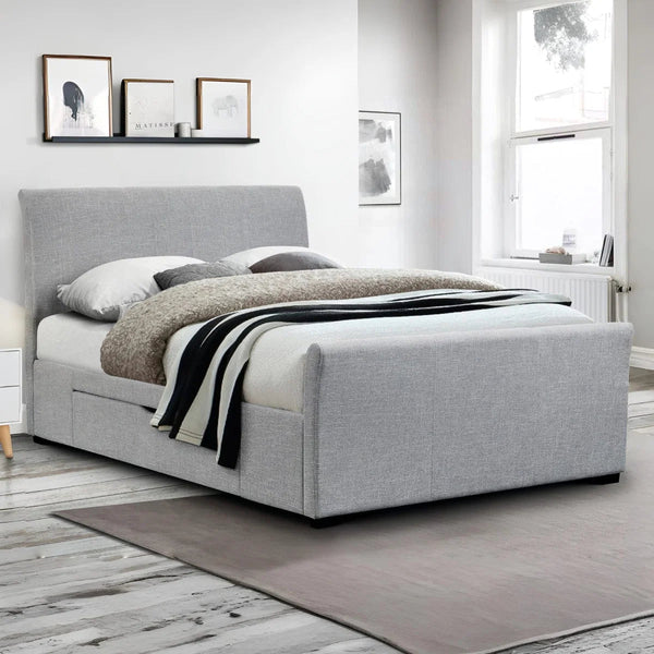 Julian Bowen Capri Light Grey Fabric Storage Bed Frame with 2 Underbed Drawers & Sprung Slatted Base - Sleek Furniture