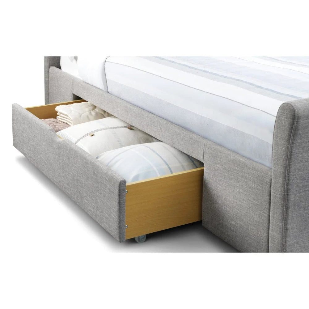 Julian Bowen Capri Light Grey Fabric Storage Bed Frame with 2 Underbed Drawers & Sprung Slatted Base - Sleek Furniture