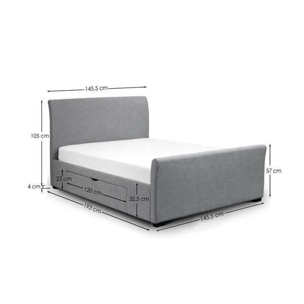 Julian Bowen Capri Light Grey Fabric Storage Bed Frame with 2 Underbed Drawers & Sprung Slatted Base - Sleek Furniture