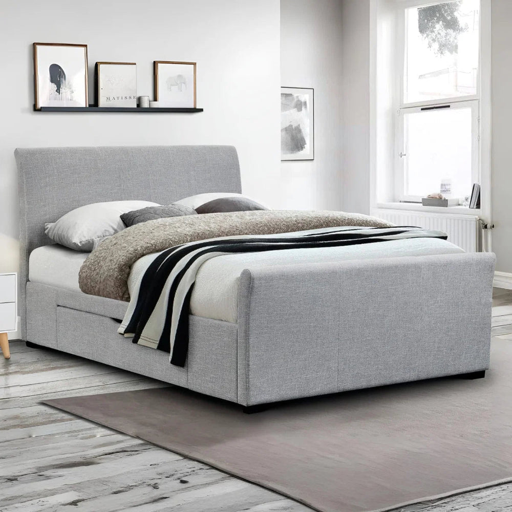 Julian Bowen Capri Light Grey Fabric Storage Bed with 2 Underbed Drawers – Sprung Slatted Frame - Sleek Furniture