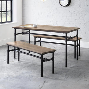 Julian Bowen Carnegie Industrial Elm Wood Dining Bench with Powder-Coated Steel Pipe Legs - Mocha Finish - 120cm - Sleek Furniture