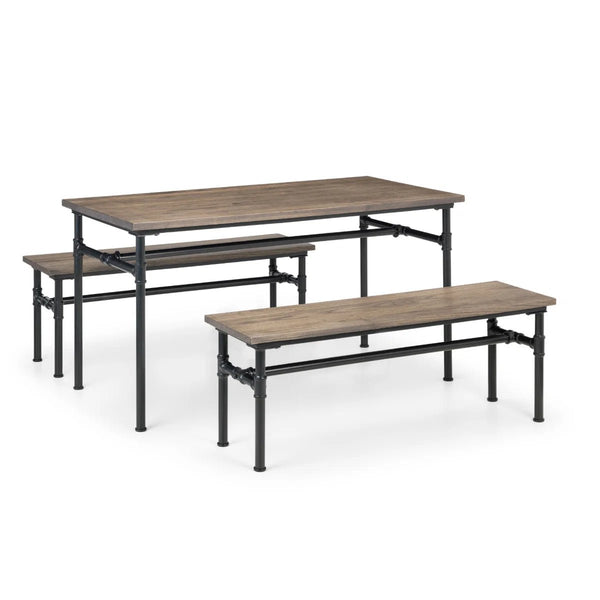 Julian Bowen Carnegie Industrial Elm Wood Dining Bench with Powder-Coated Steel Pipe Legs - Mocha Finish - 120cm - Sleek Furniture