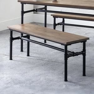 Julian Bowen Carnegie Industrial Elm Wood Dining Bench with Powder-Coated Steel Pipe Legs - Mocha Finish - 120cm - Sleek Furniture