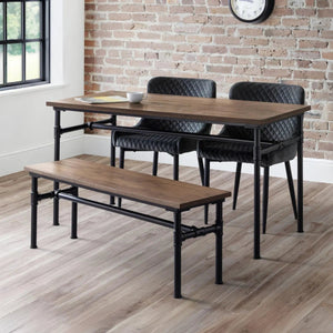 Julian Bowen Carnegie Industrial Elm Wood Dining Bench with Powder-Coated Steel Pipe Legs - Mocha Finish - 120cm - Sleek Furniture
