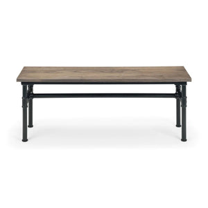 Julian Bowen Carnegie Industrial Elm Wood Dining Bench with Powder-Coated Steel Pipe Legs - Mocha Finish - 120cm - Sleek Furniture