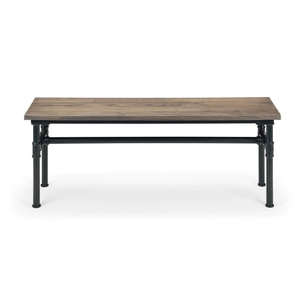 Julian Bowen Carnegie Industrial Elm Wood Dining Bench with Powder-Coated Steel Pipe Legs - Mocha Finish - 120cm - Sleek Furniture