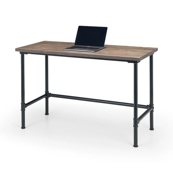 Julian Bowen Carnegie Industrial Pipe Office Desk with Mocha Elm Wood Finish & Black Steel Frame – 120cm - Sleek Furniture