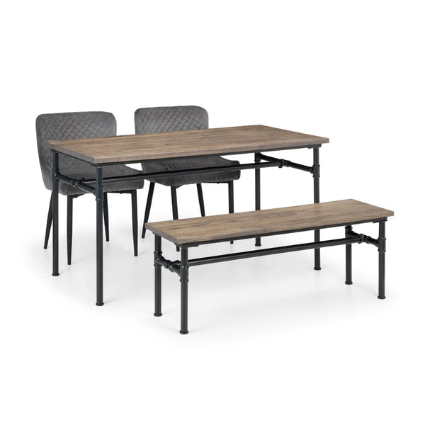 Julian Bowen Carnegie Industrial Solid Elm Wood Dining Table with Powder-Coated Steel Pipe Legs – Mocha Finish – 140 x 70cm - Sleek Furniture