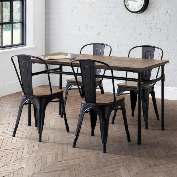 Julian Bowen Carnegie Industrial Solid Elm Wood Dining Table with Powder-Coated Steel Pipe Legs – Mocha Finish – 140 x 70cm - Sleek Furniture