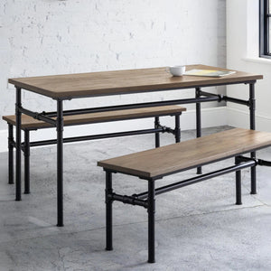 Julian Bowen Carnegie Industrial Solid Elm Wood Dining Table with Powder-Coated Steel Pipe Legs – Mocha Finish – 140 x 70cm - Sleek Furniture