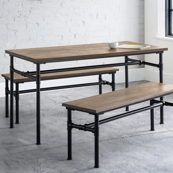 Julian Bowen Carnegie Industrial Solid Elm Wood Dining Table with Powder-Coated Steel Pipe Legs – Mocha Finish – 140 x 70cm - Sleek Furniture