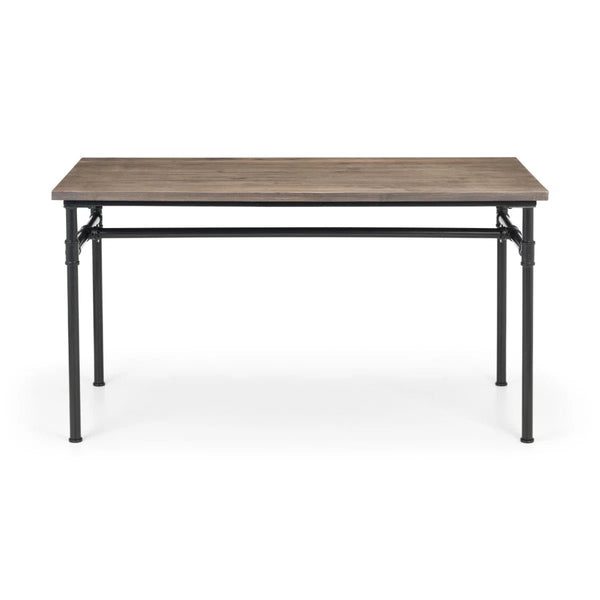Julian Bowen Carnegie Industrial Solid Elm Wood Dining Table with Powder-Coated Steel Pipe Legs – Mocha Finish – 140 x 70cm - Sleek Furniture