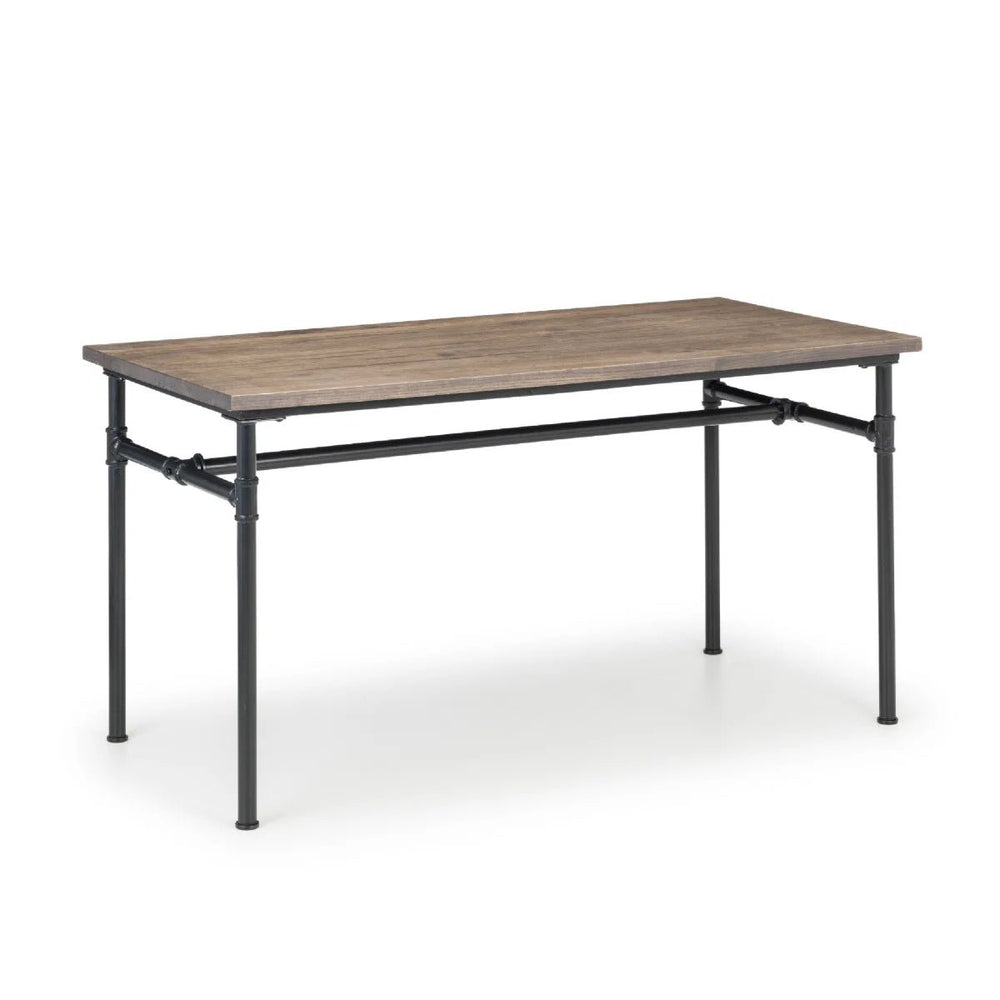 Julian Bowen Carnegie Industrial Solid Elm Wood Dining Table with Powder-Coated Steel Pipe Legs – Mocha Finish – 140 x 70cm - Sleek Furniture