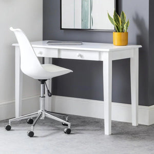 Julian Bowen Carrington White Wooden Desk with 2 Storage Drawers for Home Office, Study & Bedroom - Sleek Furniture