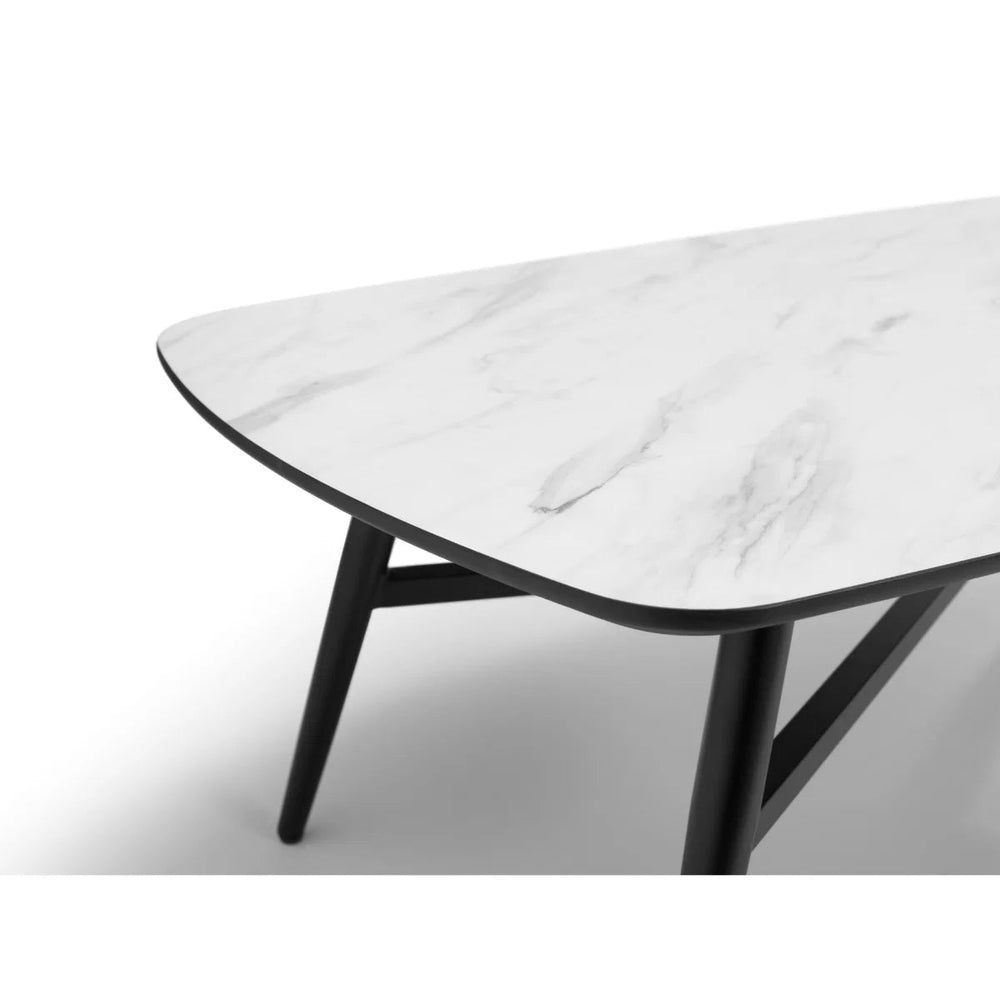Julian Bowen Caruso White Marble Effect Rectangular Coffee Table with Black Powder-Coated Steel Legs – Modern Living Room Centre Table - Sleek Furniture