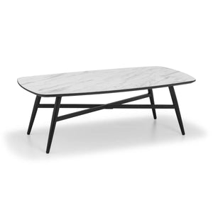 Julian Bowen Caruso White Marble Effect Rectangular Coffee Table with Black Powder-Coated Steel Legs – Modern Living Room Centre Table - Sleek Furniture